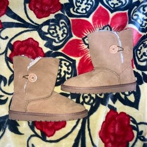 UGG Chestnut Suede Ankle Booties with Button Accent